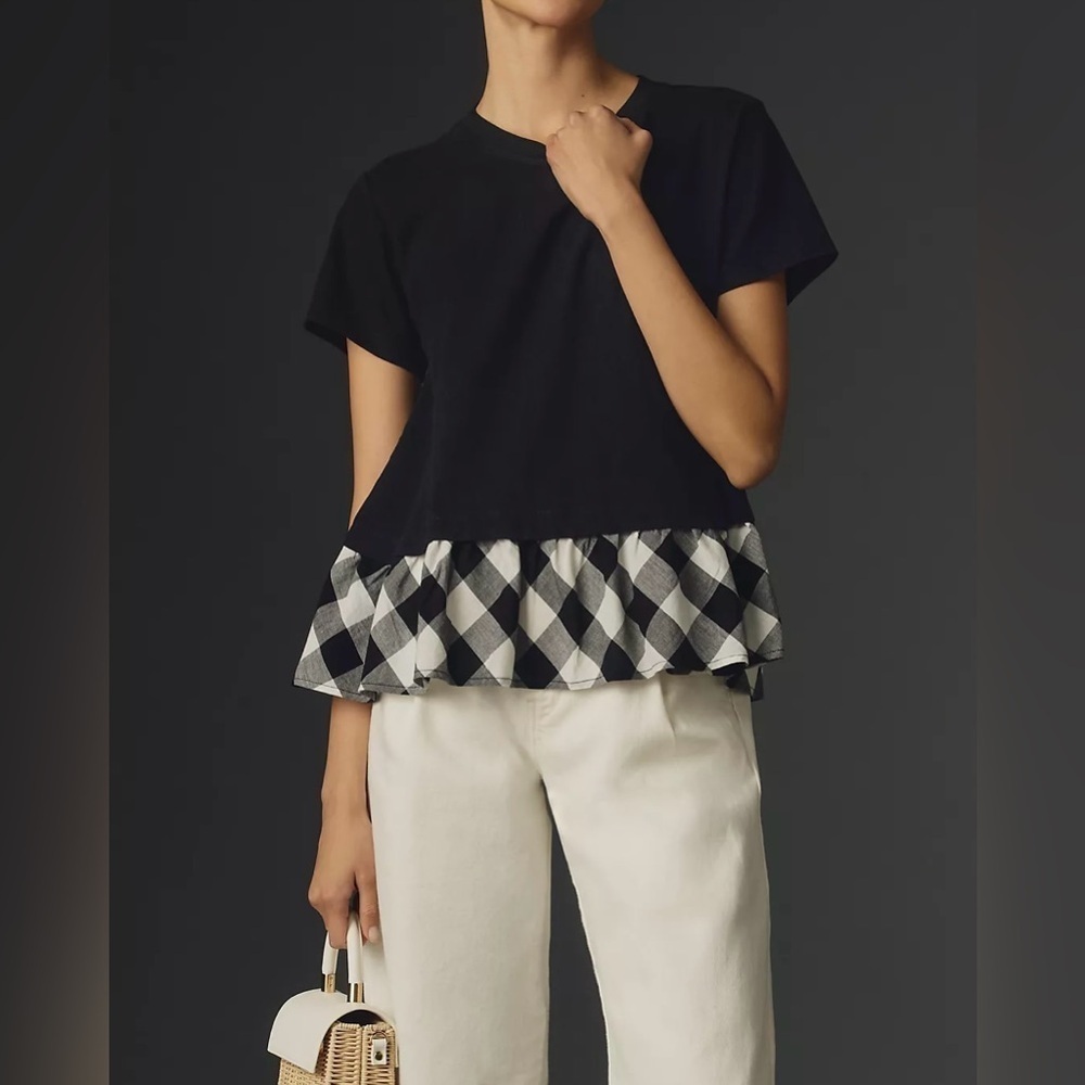 NWT Size XS - Maeve Gingham Peplum Top